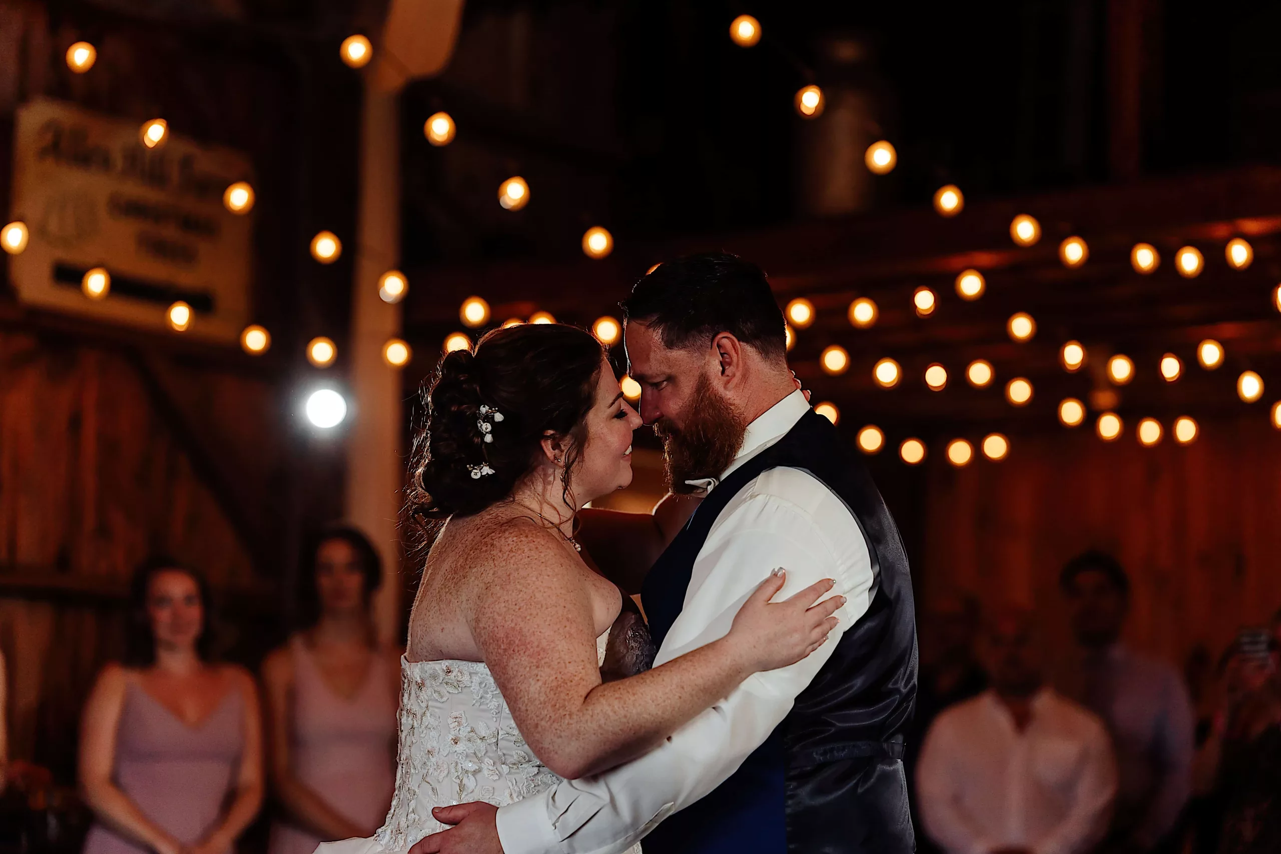 Husband and wife sharing a first dance at Allen Hill Farm in Brooklyn Connecticut Wedding venue.