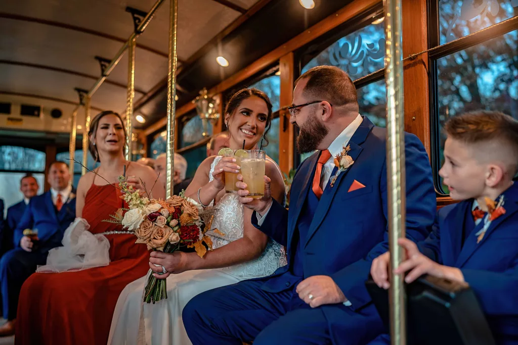 Bride and Groom on trolly