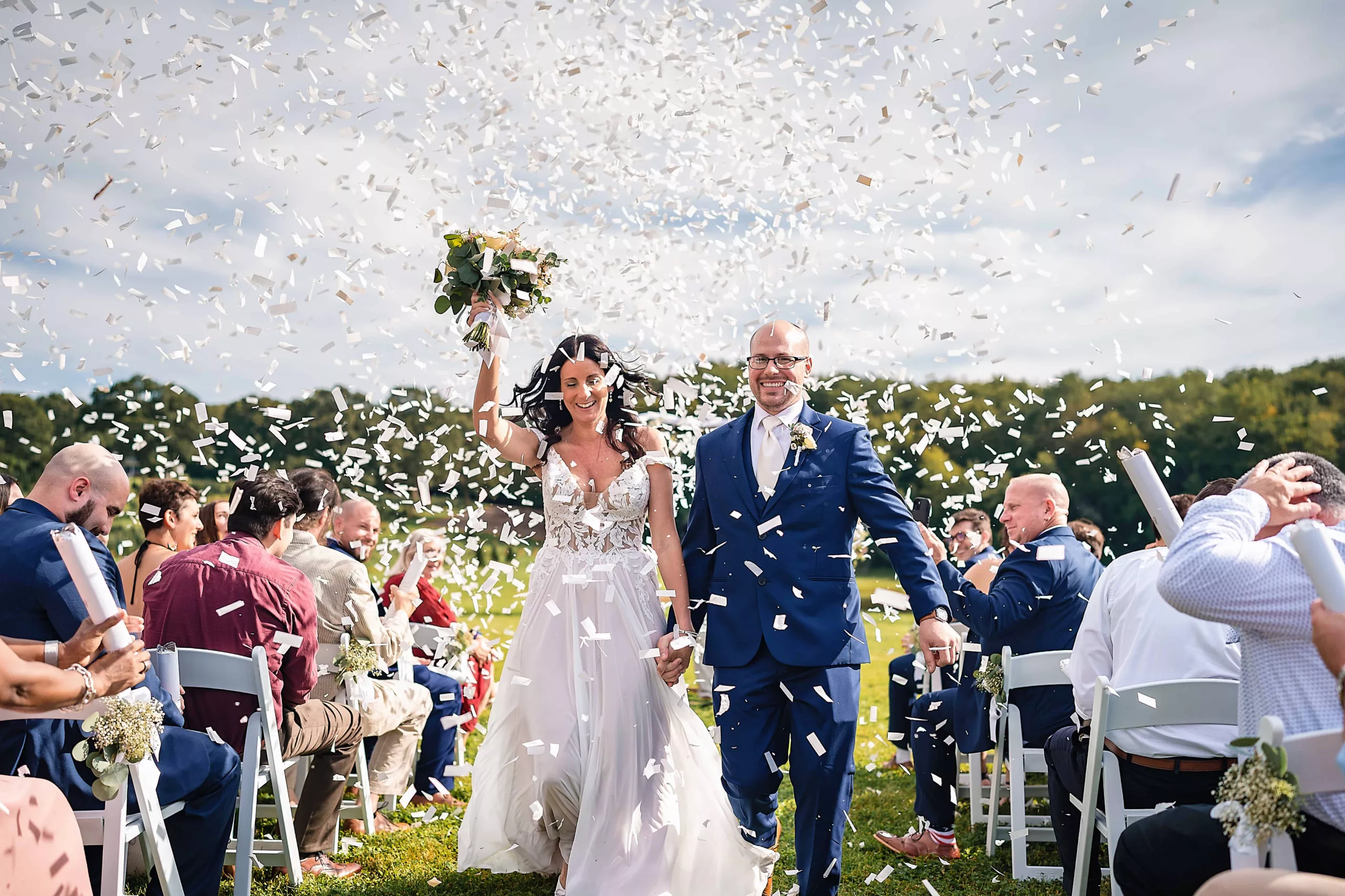 newly wed couple presession with confetti