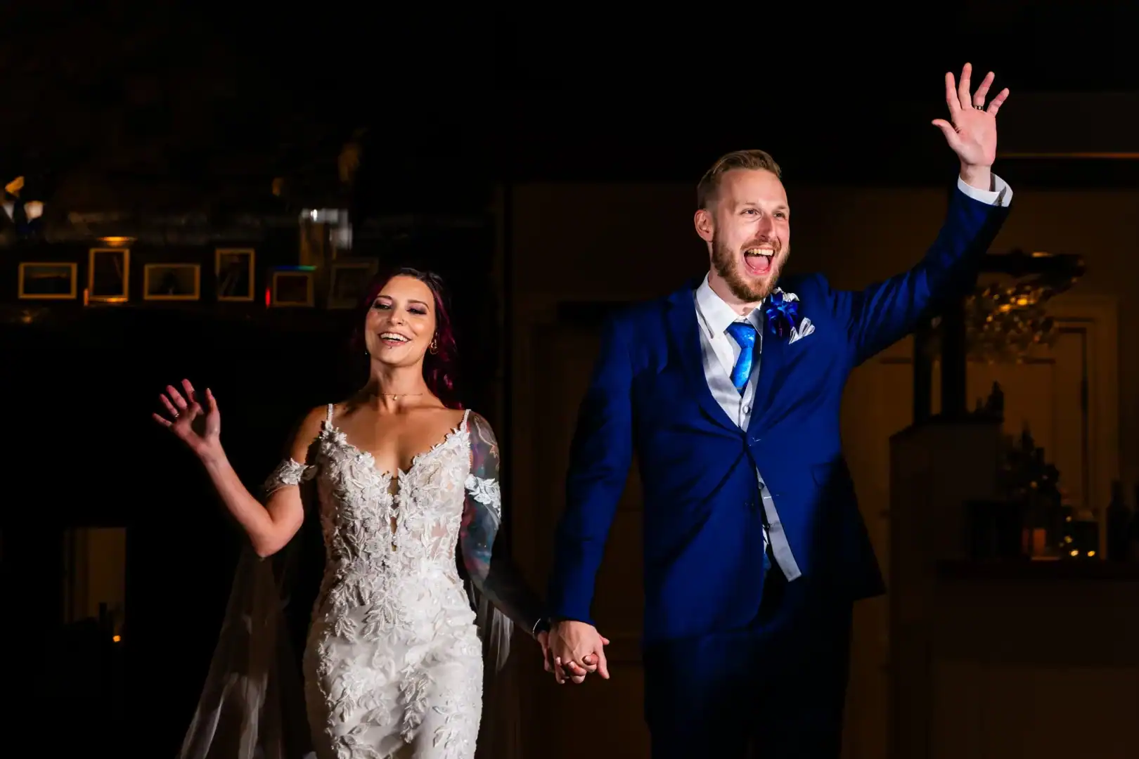 Bride and groom making their grand entrance at a Fairfield wedding reception, captured by Ladman Studios, a wedding photographer who documents full-day stories with bold, cinematic, and emotional storytelling.